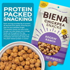 BIENA close-up of roasted chickpeas texture, crispy satisfying crunch