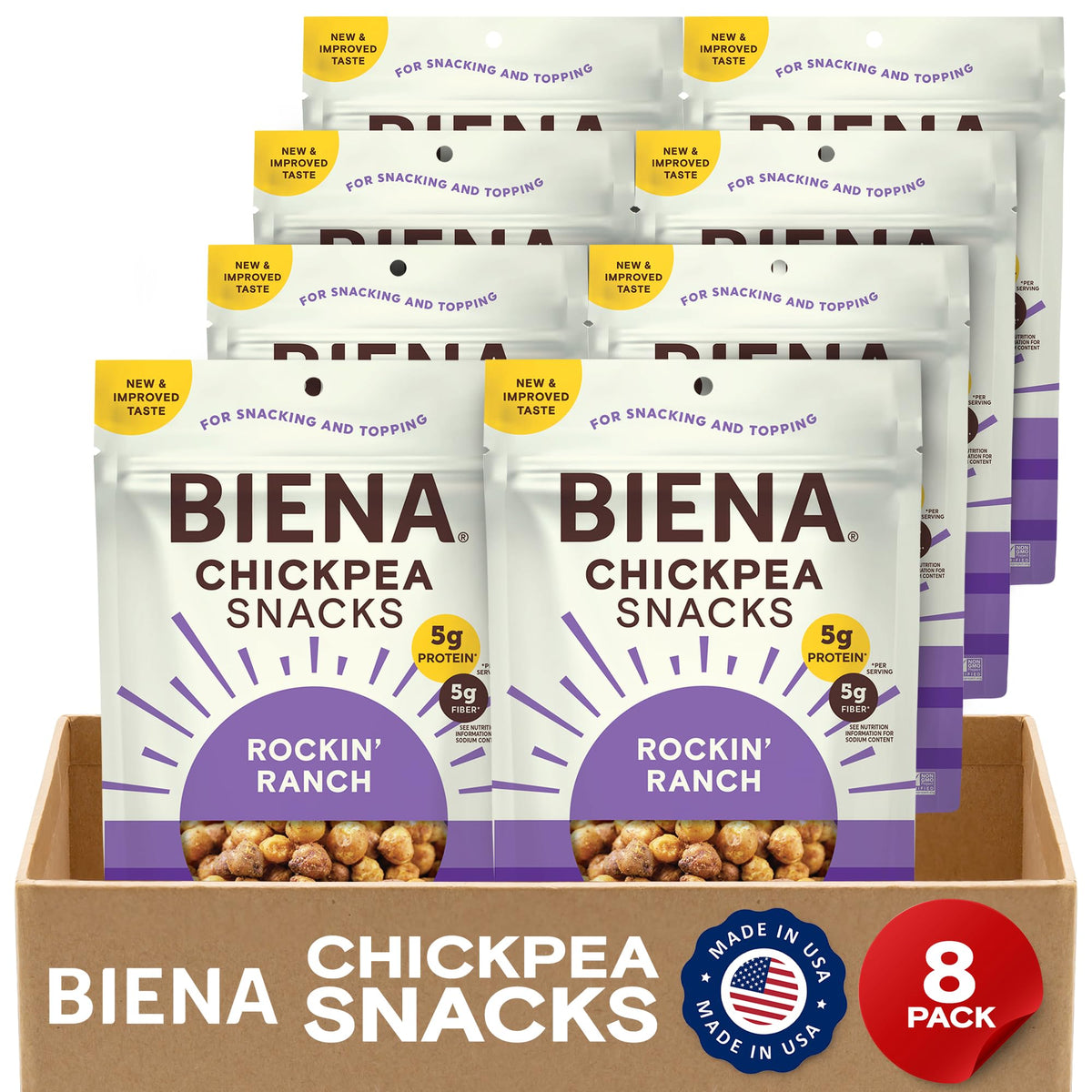 BIENA front packaging showing Rockin’ Ranch and benefits