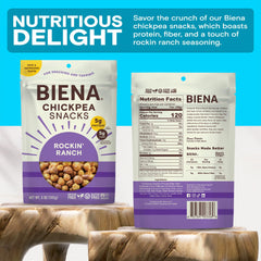 BIENA open resealable bag with chickpeas, keeps snack fresh longer
