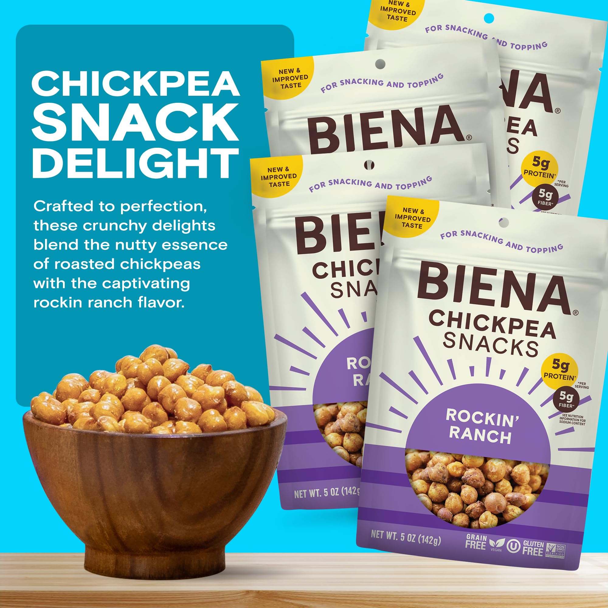 BIENA chickpeas sprinkled on salad, adds protein and crunchy texture
