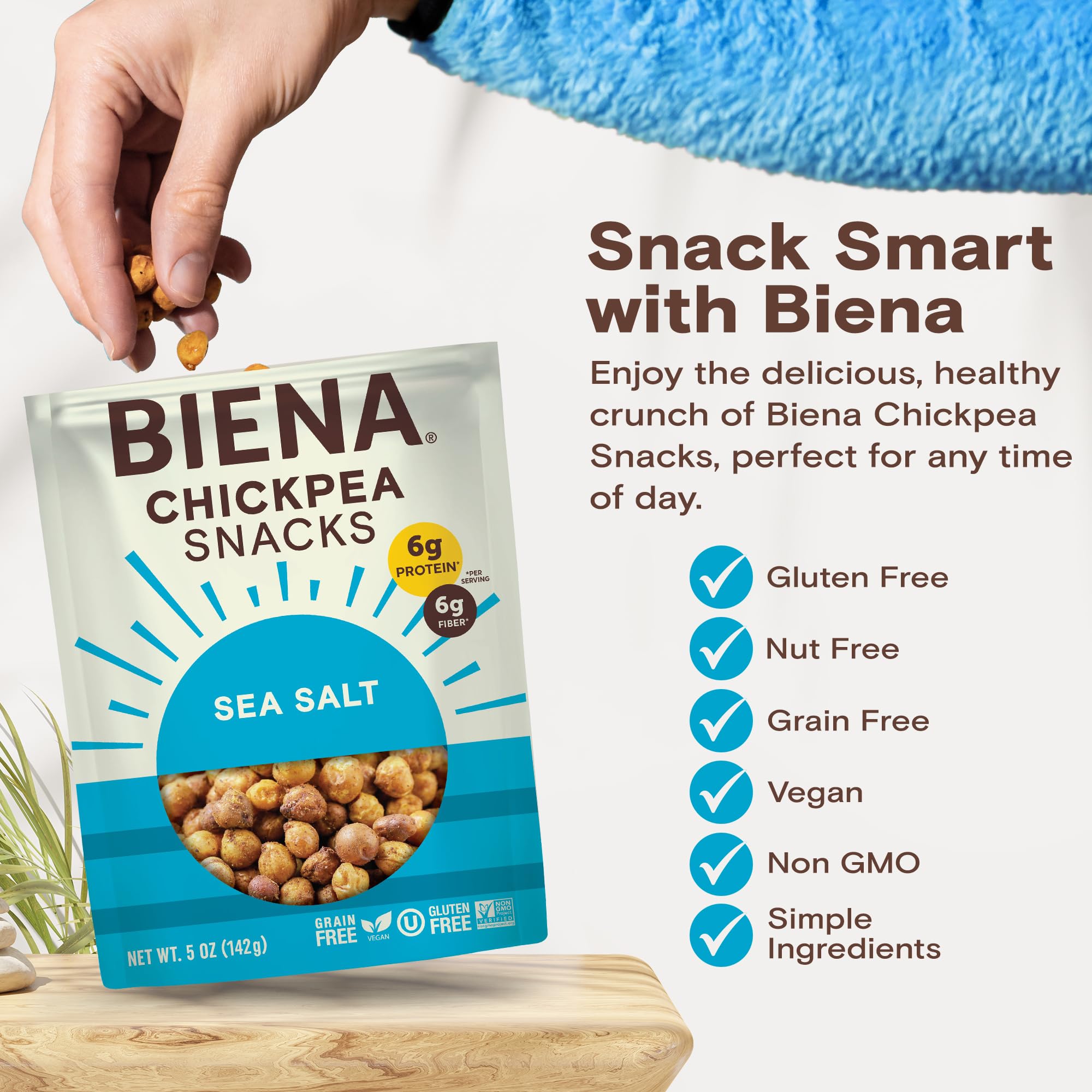 BIENA chickpeas sprinkled on salad adding protein and crunchy topping