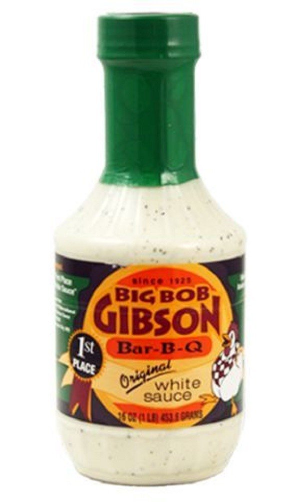 Big Bob Gibson white sauce jar front showing creamy texture and tangy flavor benefit