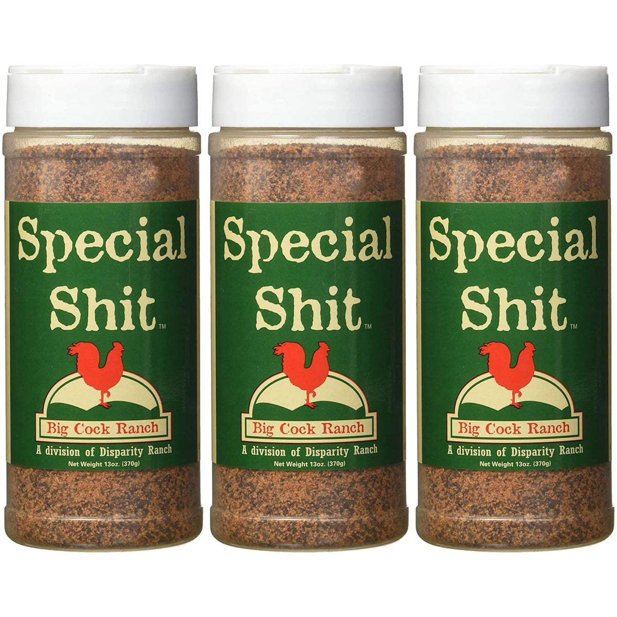 Big Cock Ranch shaker front view showing label and bold seasoning for grilling