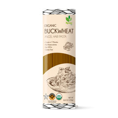 Big Green Organic Food front package showing organic buckwheat soba and certifications