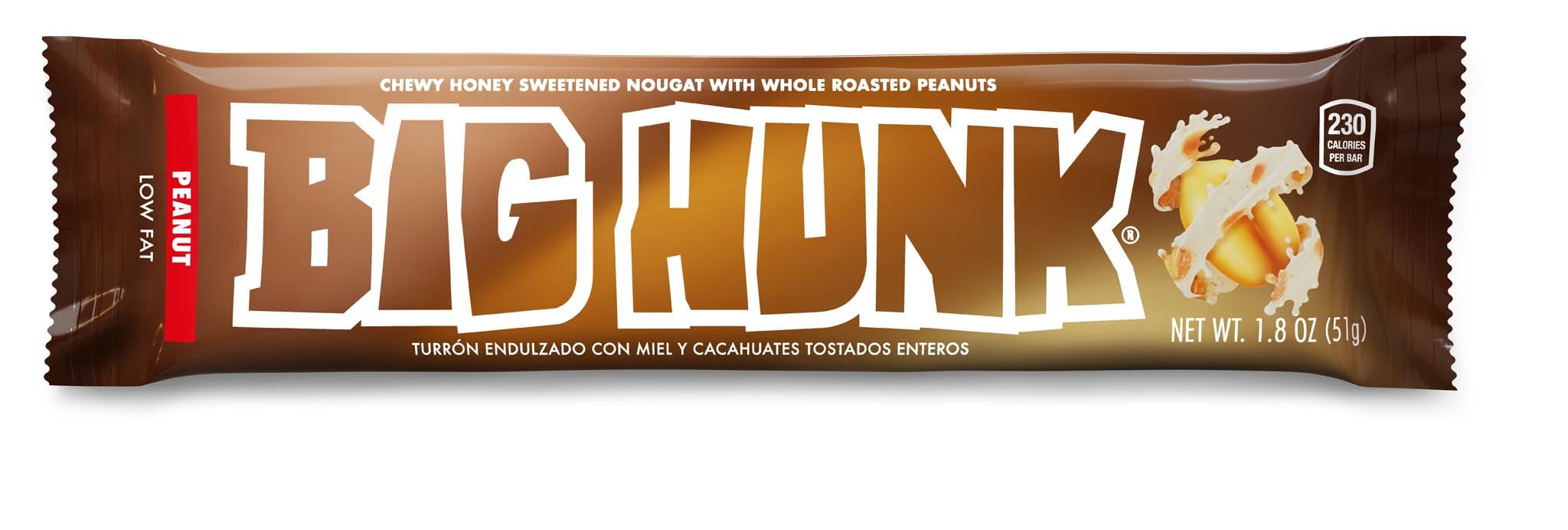 Big Hunk close-up of honeyed nougat and nuts highlighting chewy texture and flavor