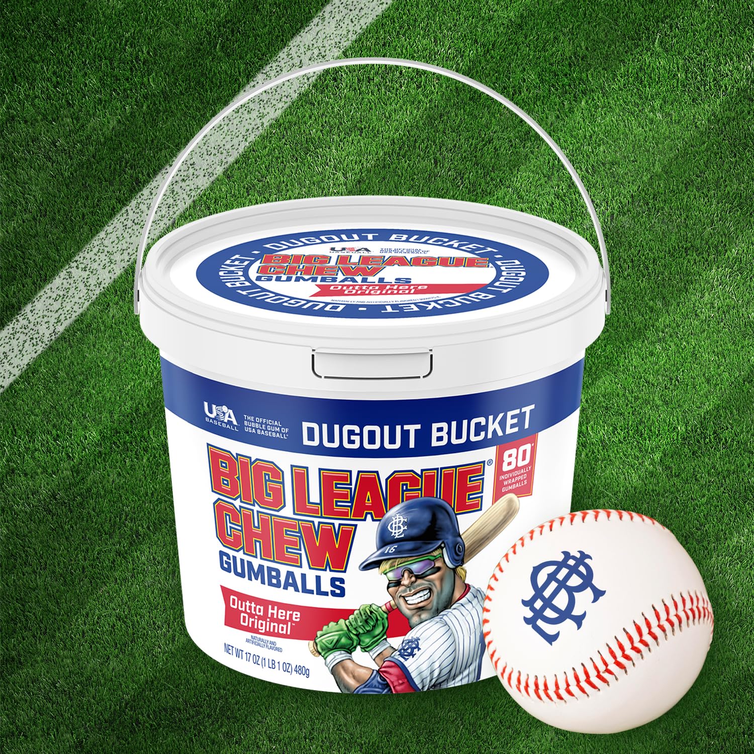 Big League Chew gumball close-up texture, shows chewable soft consistency