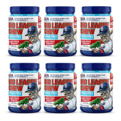 Big League Chew front packaging showing six sugar free mini Original jars for easy sharing