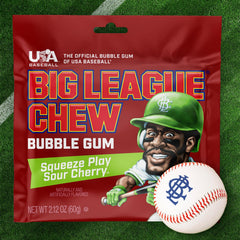 Big League Chew pouch being opened at a baseball game for convenient on-field chewing
