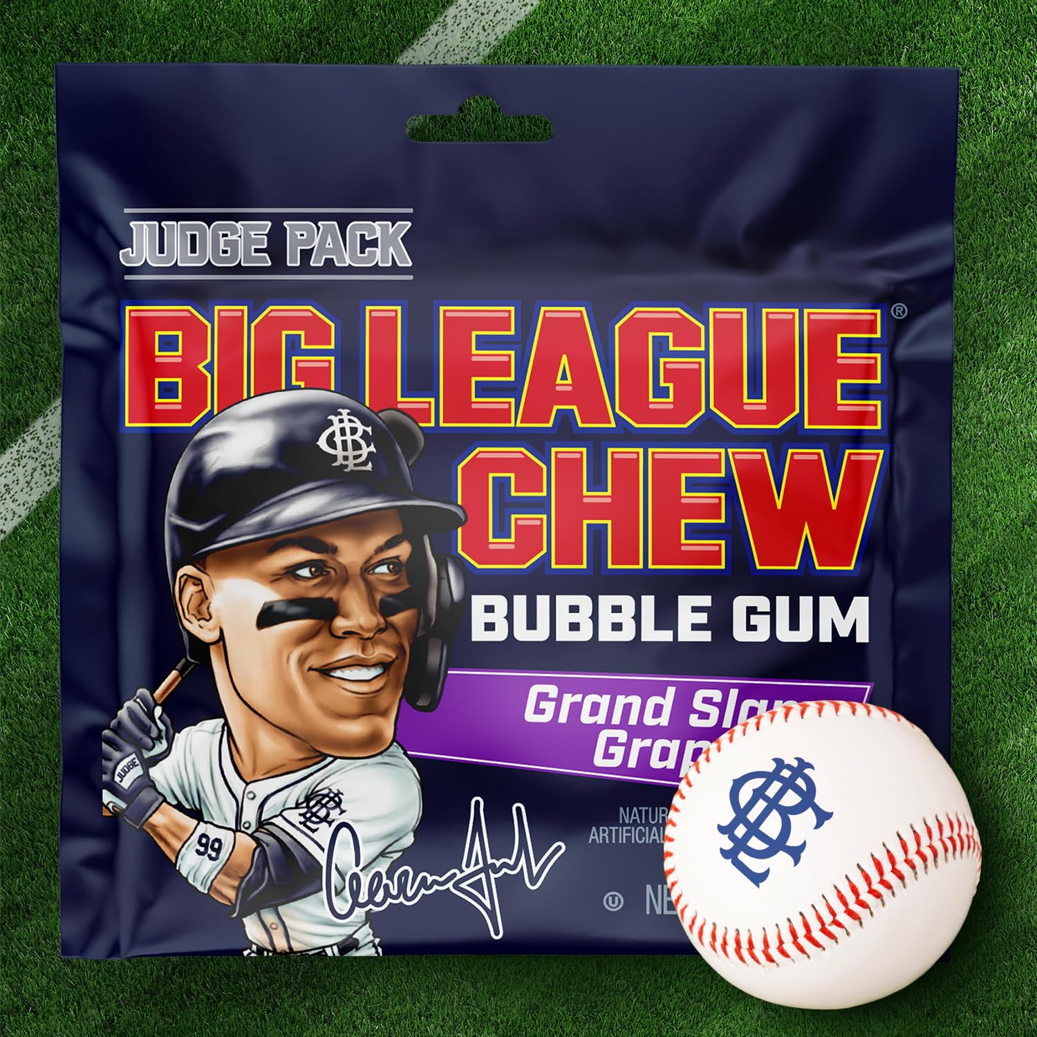 Hand holding a single Big League Chew pouch showing compact size and portability