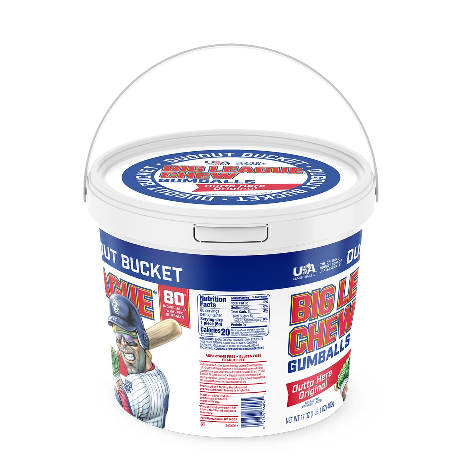 Big League Chew gumball held in hand, demonstrates portion size and convenience