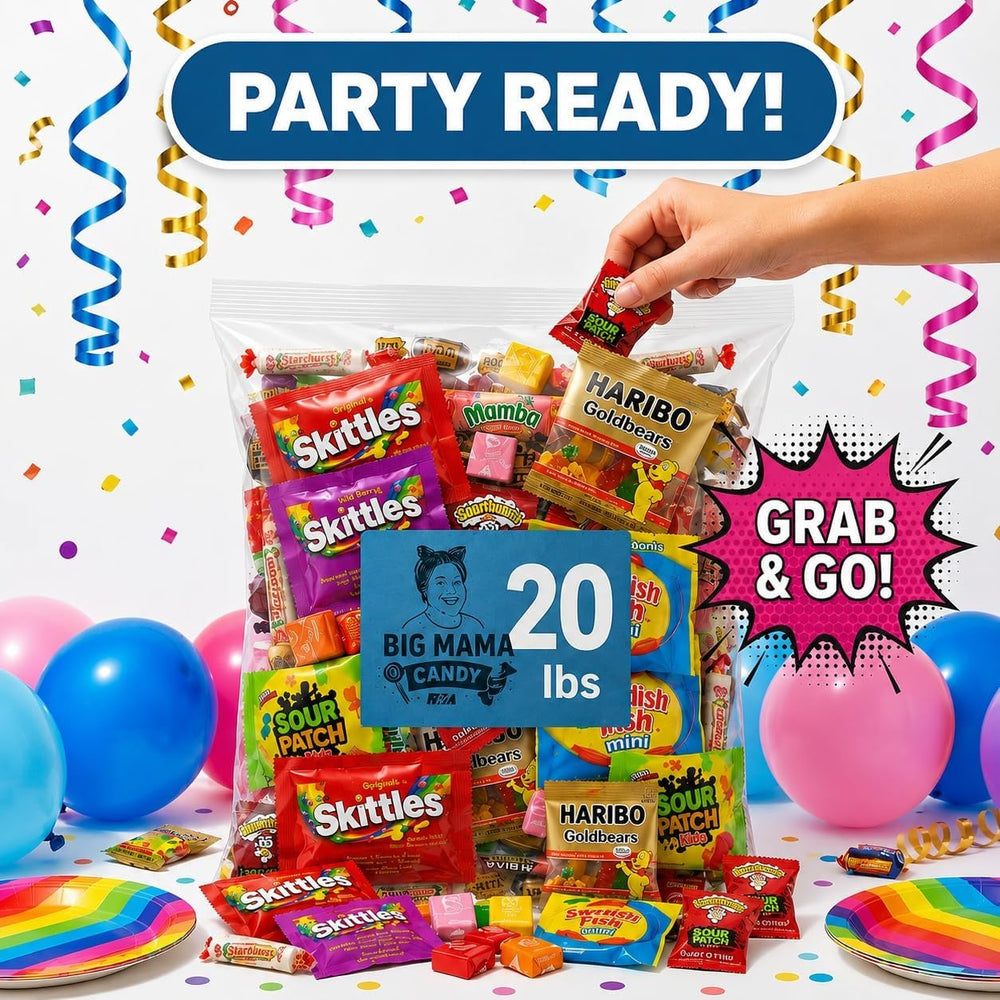 Big Mama Candy next to a ruler and bowl showing 5 lb serving scale for event planning