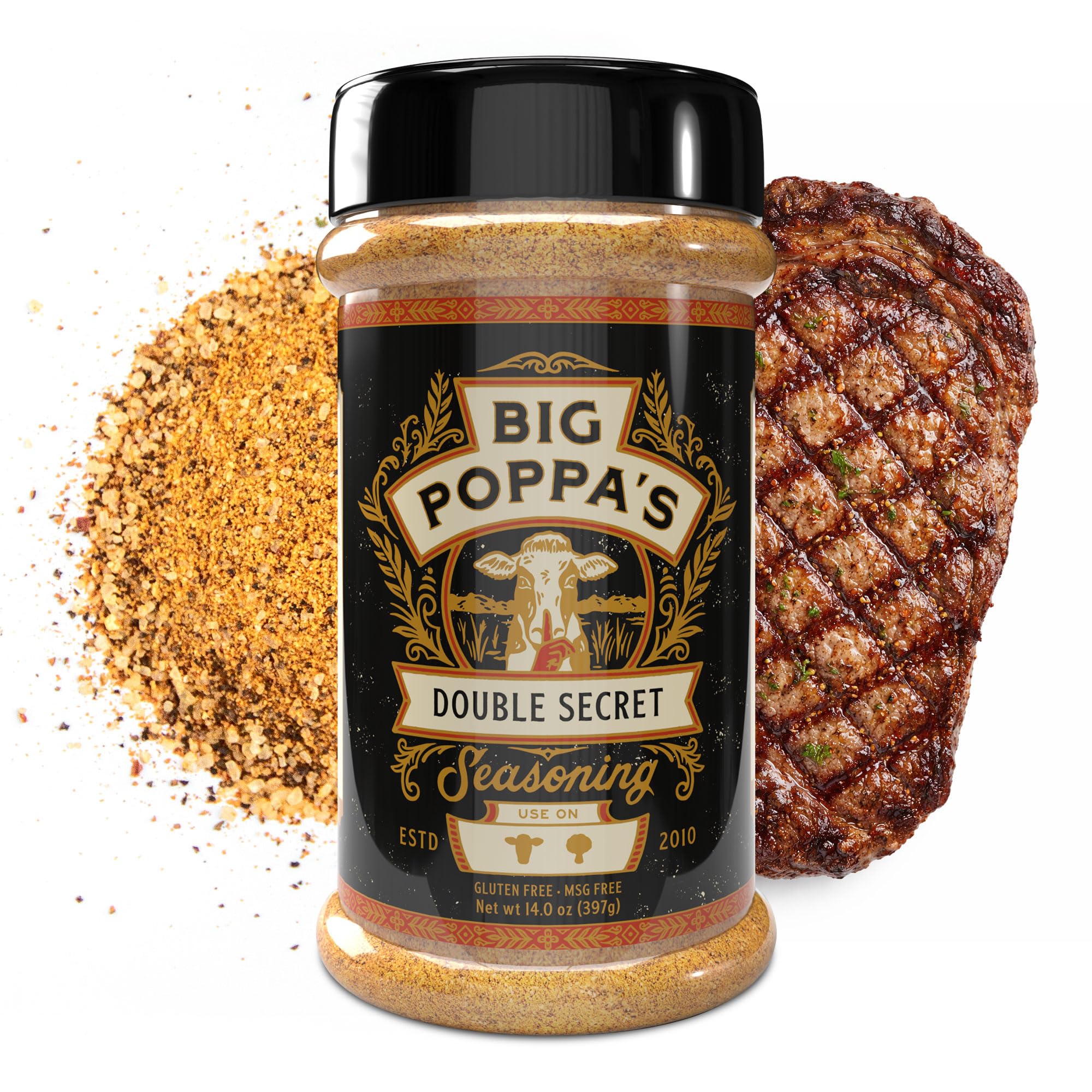 Big Poppa Smokers shaker-top close-up showing pour holes for easy, even seasoning