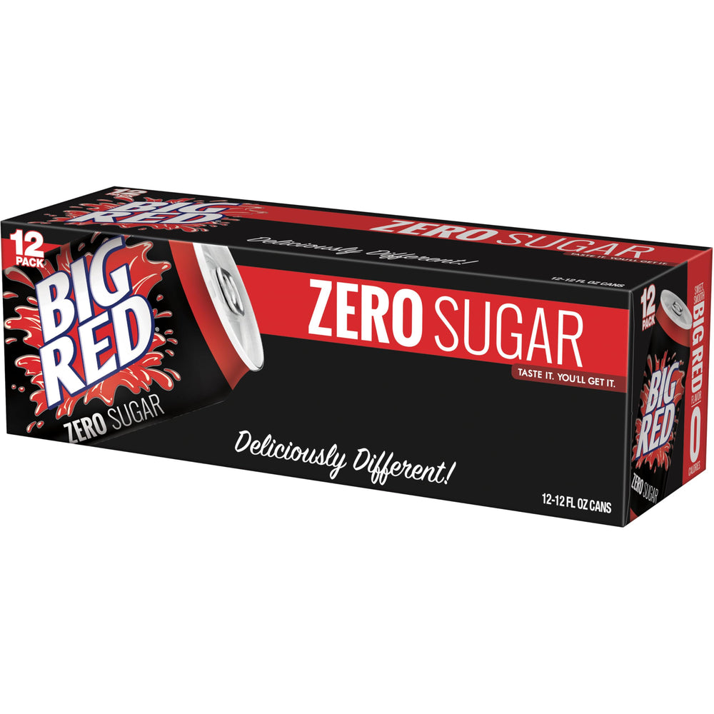 Big Red zero sugar nutrition label close-up showing ingredients and calorie information