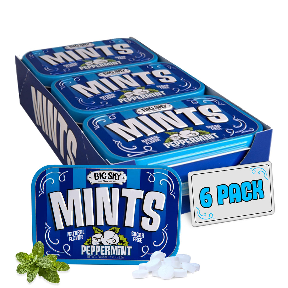 Big Sky front tin display showing brand and easy access, convenient on-the-go freshness