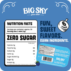 Big Sky open tin revealing small blue raspberry mints for quick refreshment