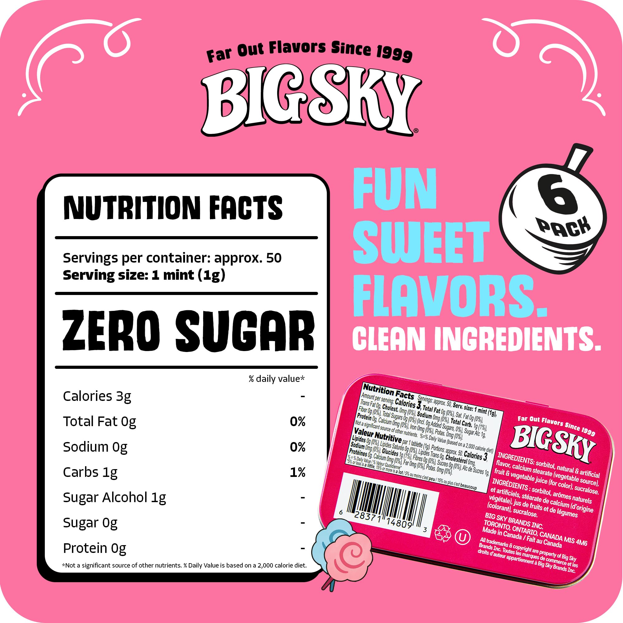 Big Sky open tin with visible mints ready to pop, offering fresh sugar-free sweetness