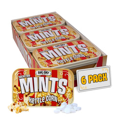 Big Sky front tin view showing kettle corn mint branding and quick grab convenience