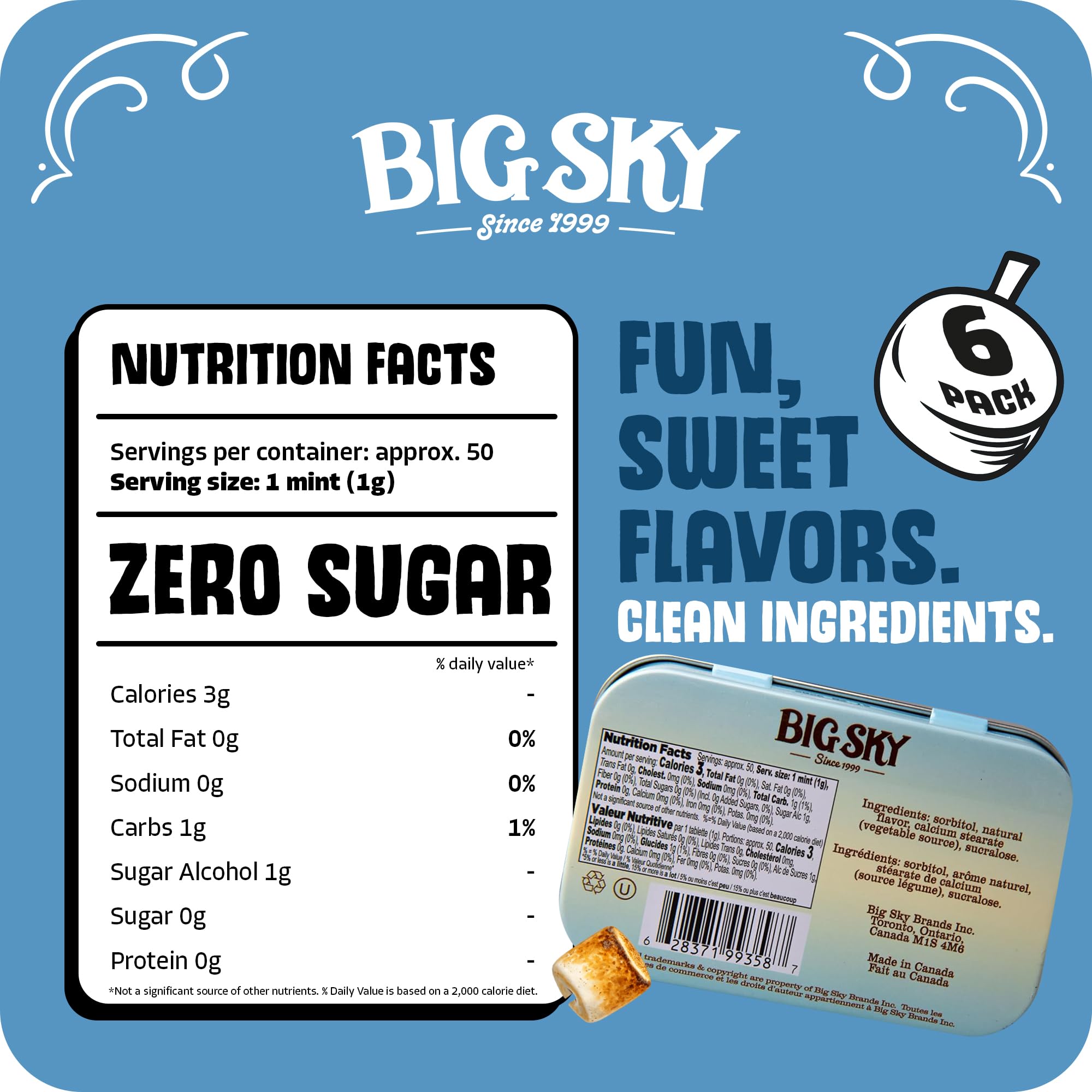 big sky open tin top view displaying neat mints and easy access benefit