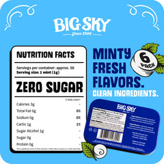 Big Sky open tin with visible mints and resealable lid, keeps mints crush-free