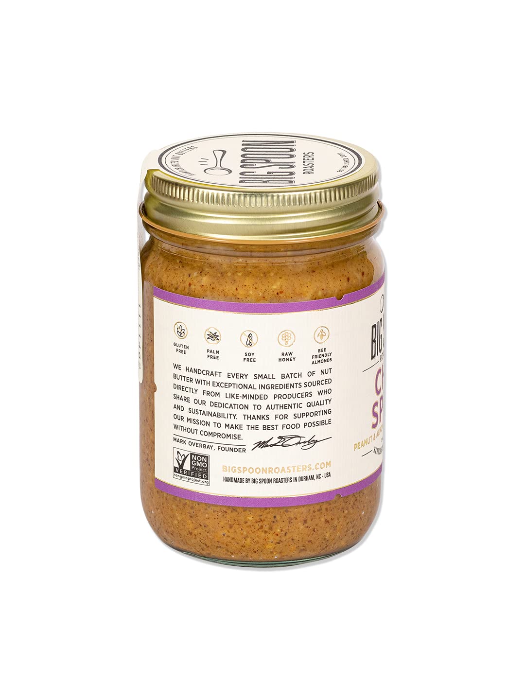 Big Spoon Roasters spoonful of crunchy nut butter showing coarse texture and appeal