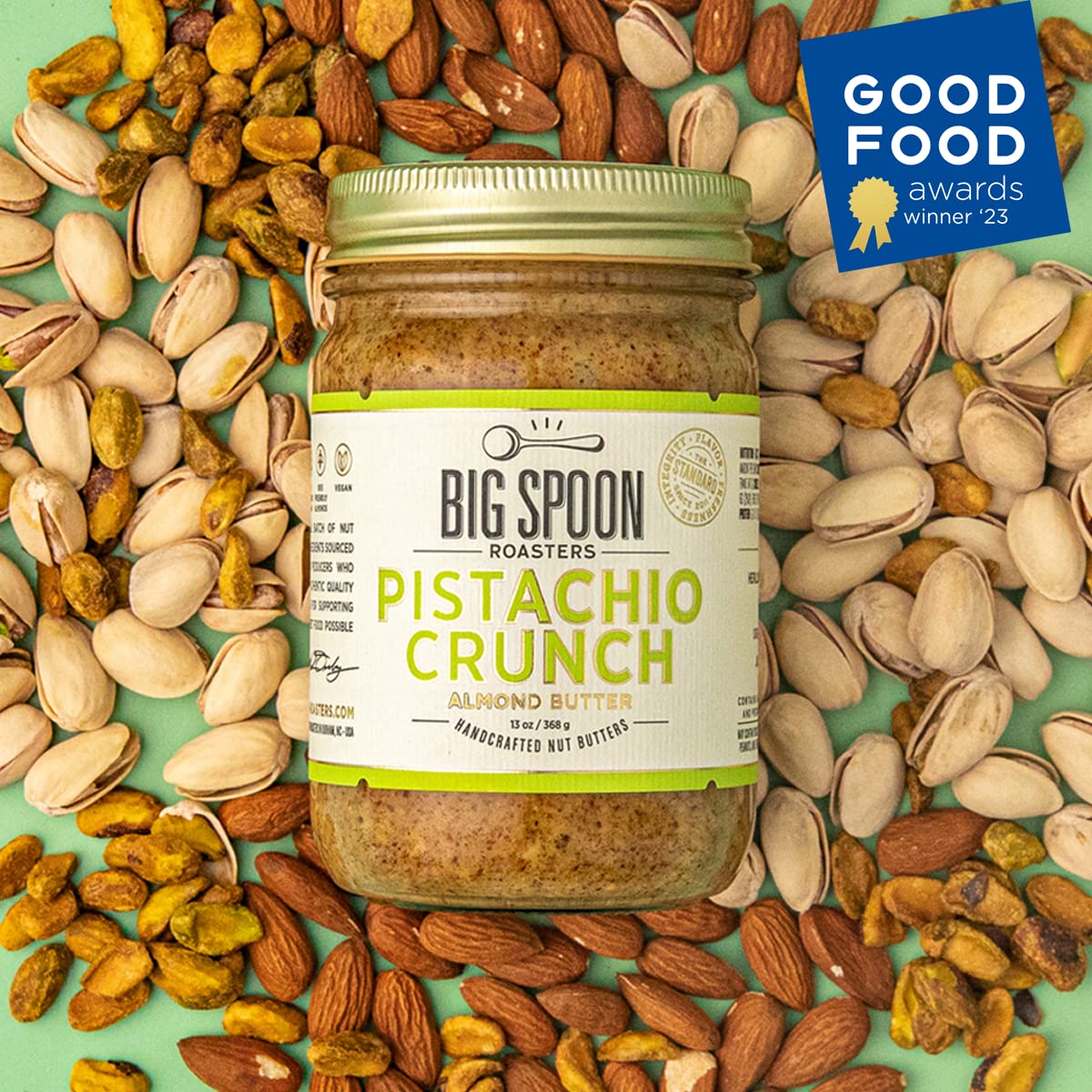 Big Spoon Roasters label close-up with Good Food Award emphasizing artisan quality