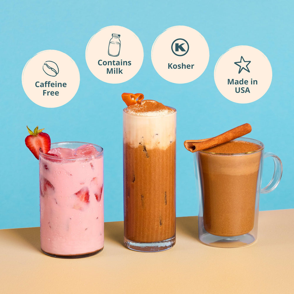 Big Train ingredients flatlay with cinnamon sticks and toppings for menu ideas