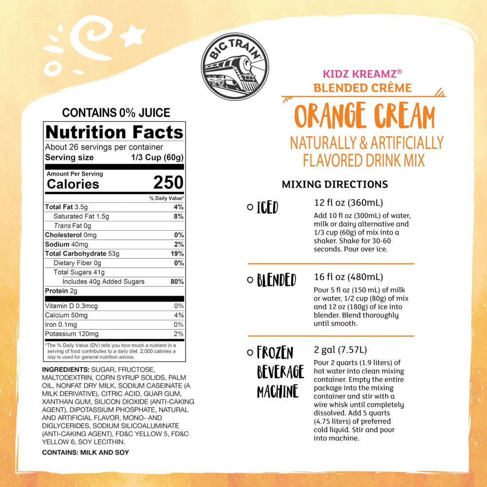 Big Train open tub revealing fine orange cream powder for easy mixing