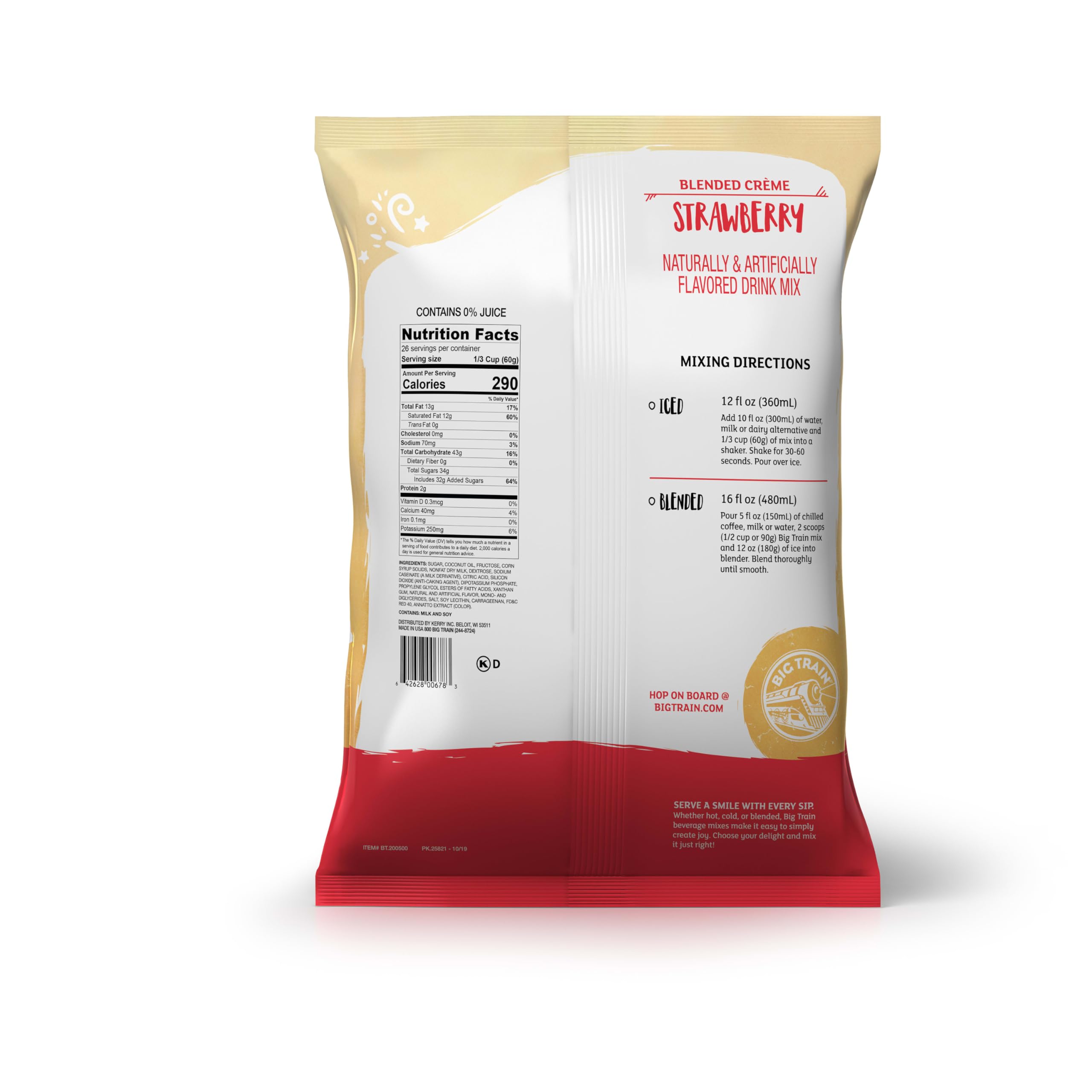 Big Train pouch beside a measuring cup showing pack size and yield
