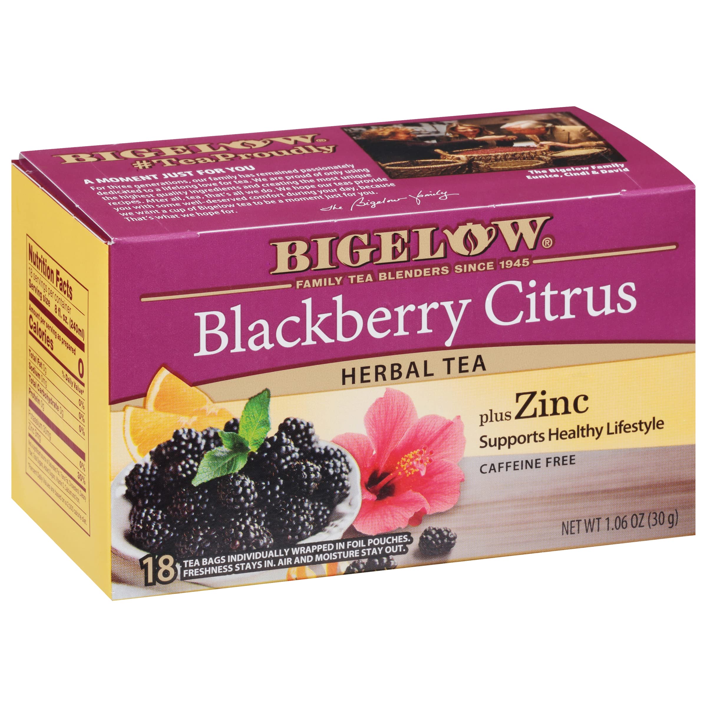 Bigelow front packaging showing box and branding with convenient zinc benefit