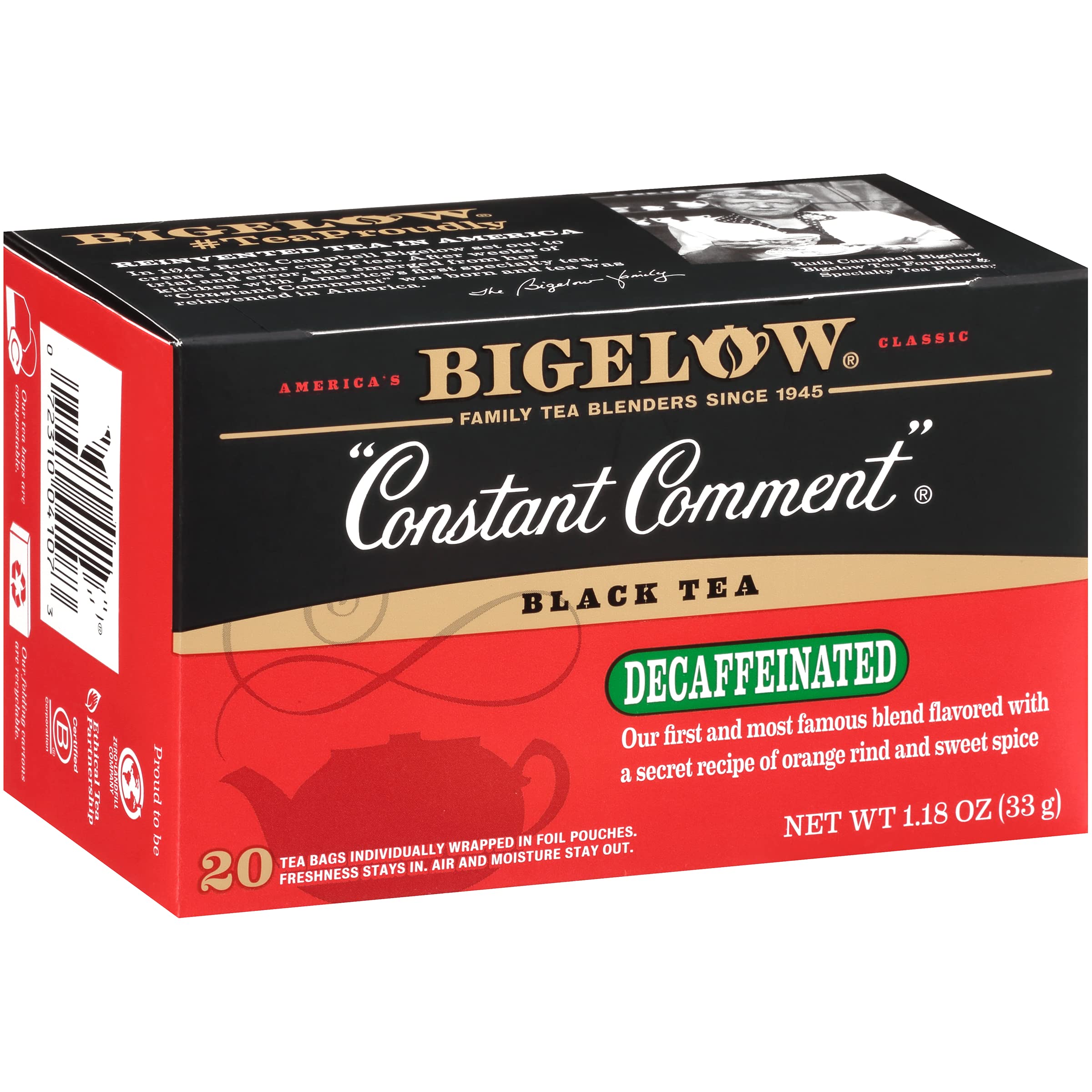 Bigelow Constant Comment front packaging showing six boxes and product name for pantry appeal