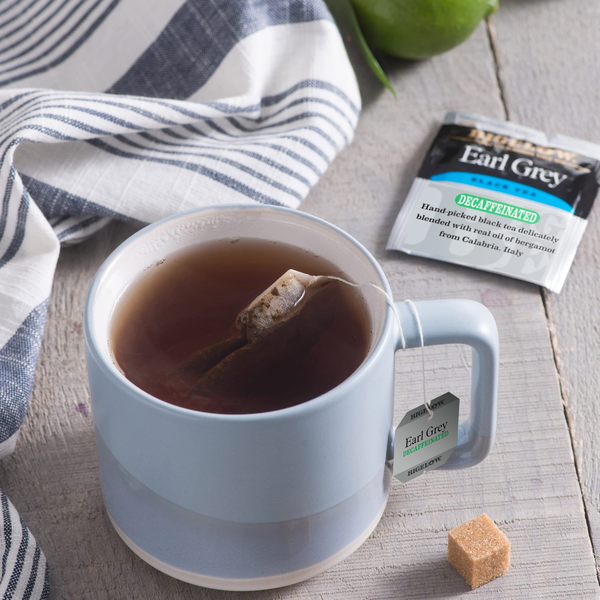 bigelow decaffeinated earl grey foil pouch close-up preserving freshness