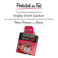Bigelow brewed chai in cup with milk illustrating creamy, comforting flavor