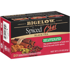 Bigelow front box view showing decaffeinated spiced chai for pantry convenience