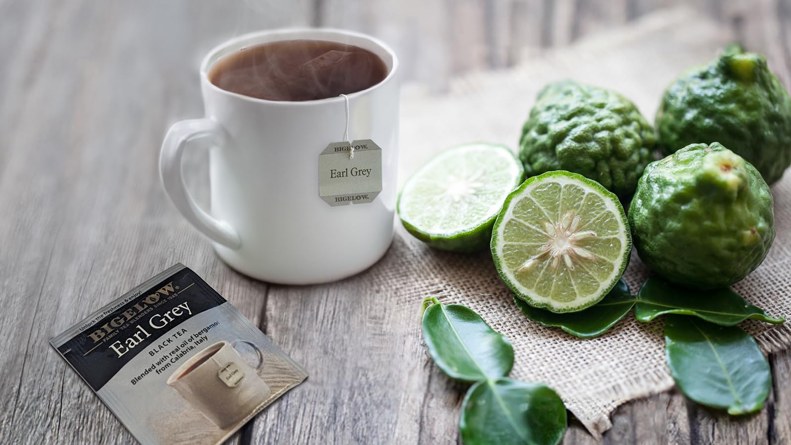 Bigelow Tea individually wrapped foil tea bag highlighting freshness benefit