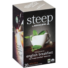 Bigelow front packaging showing organic English Breakfast and quantity benefit
