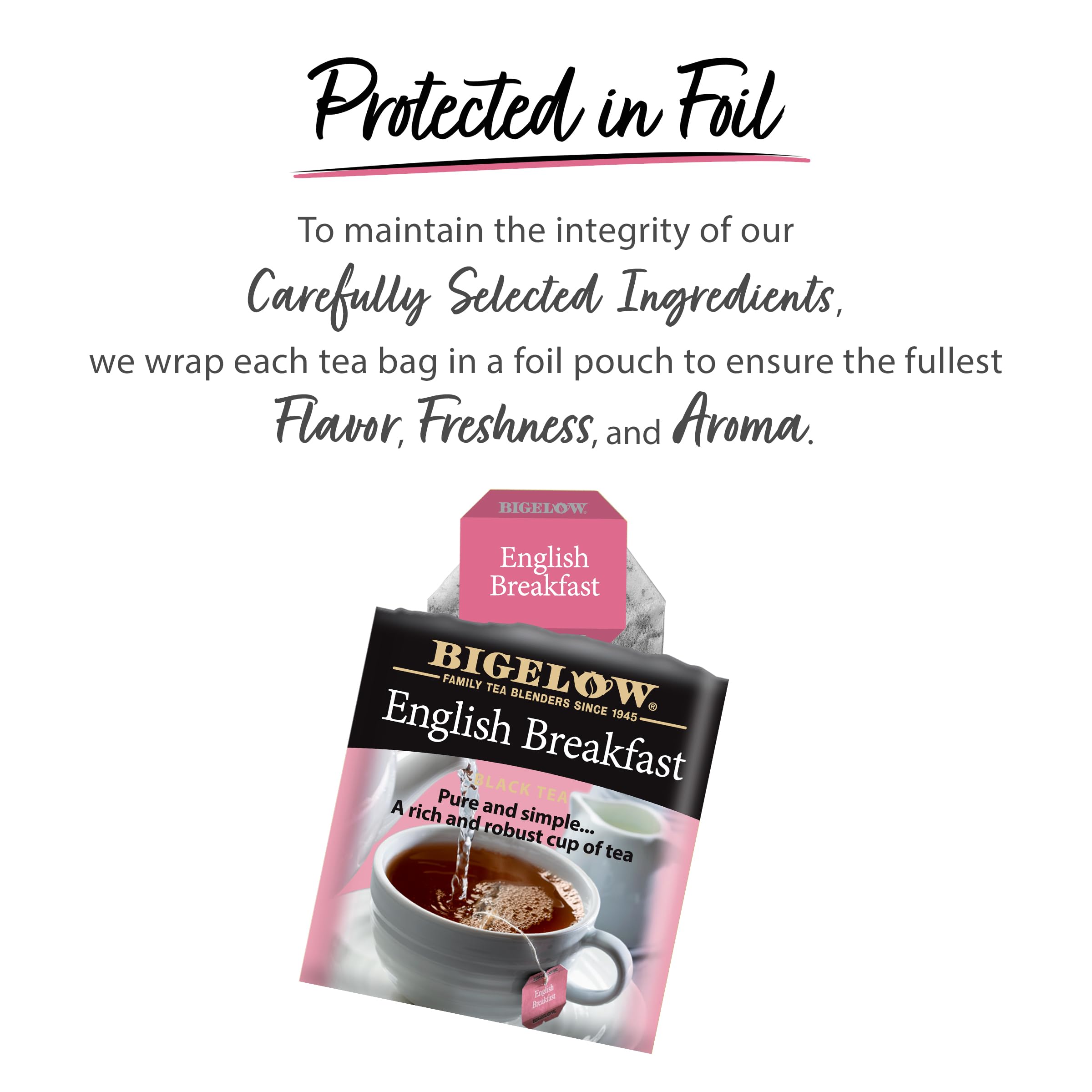Steeping Bigelow English Breakfast in a clear cup delivering bold color and aromatic benefit