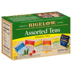 Bigelow front packaging showing six herbal flavors and fresh variety