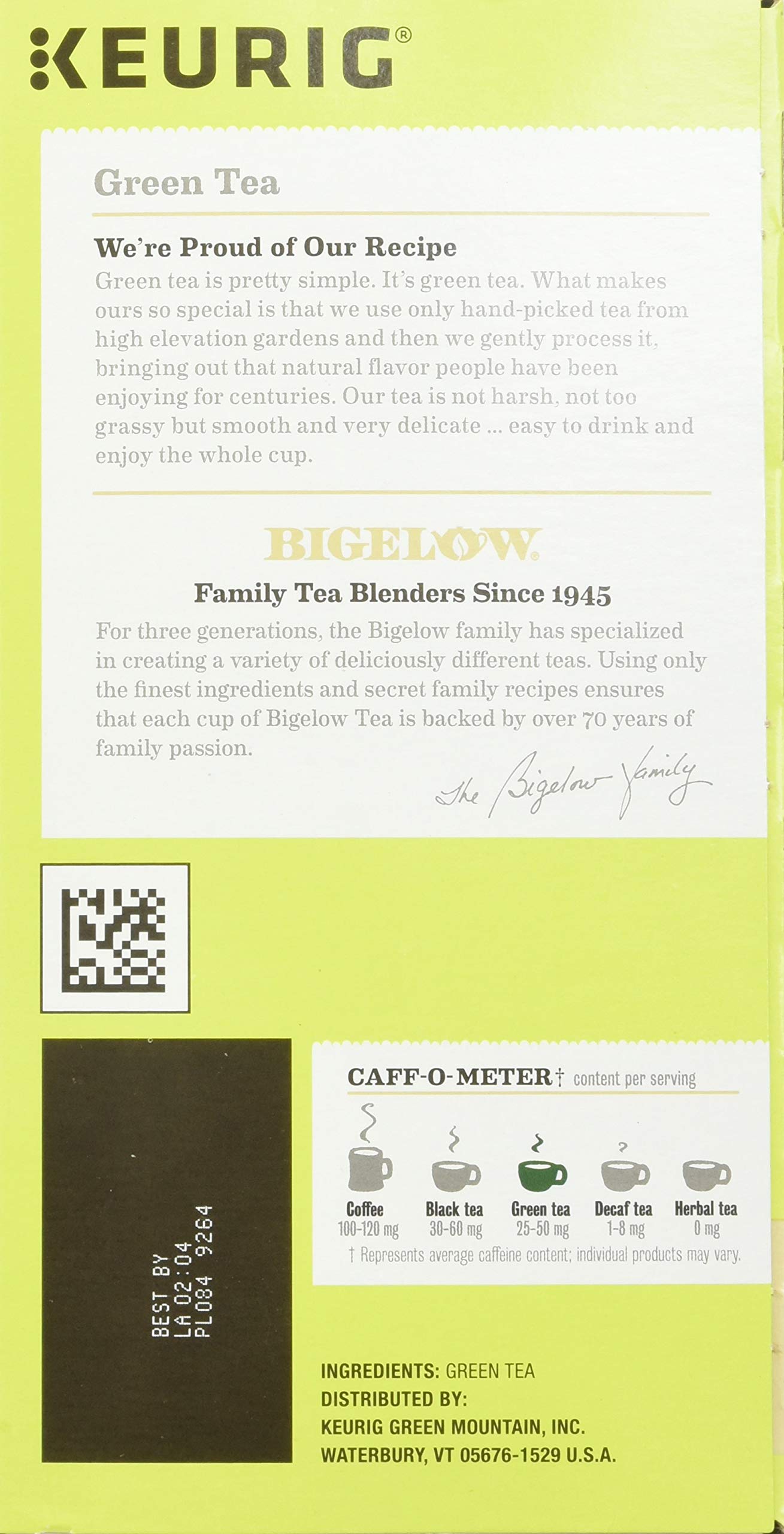 Close-up of green tea leaves used by Bigelow showing fine quality