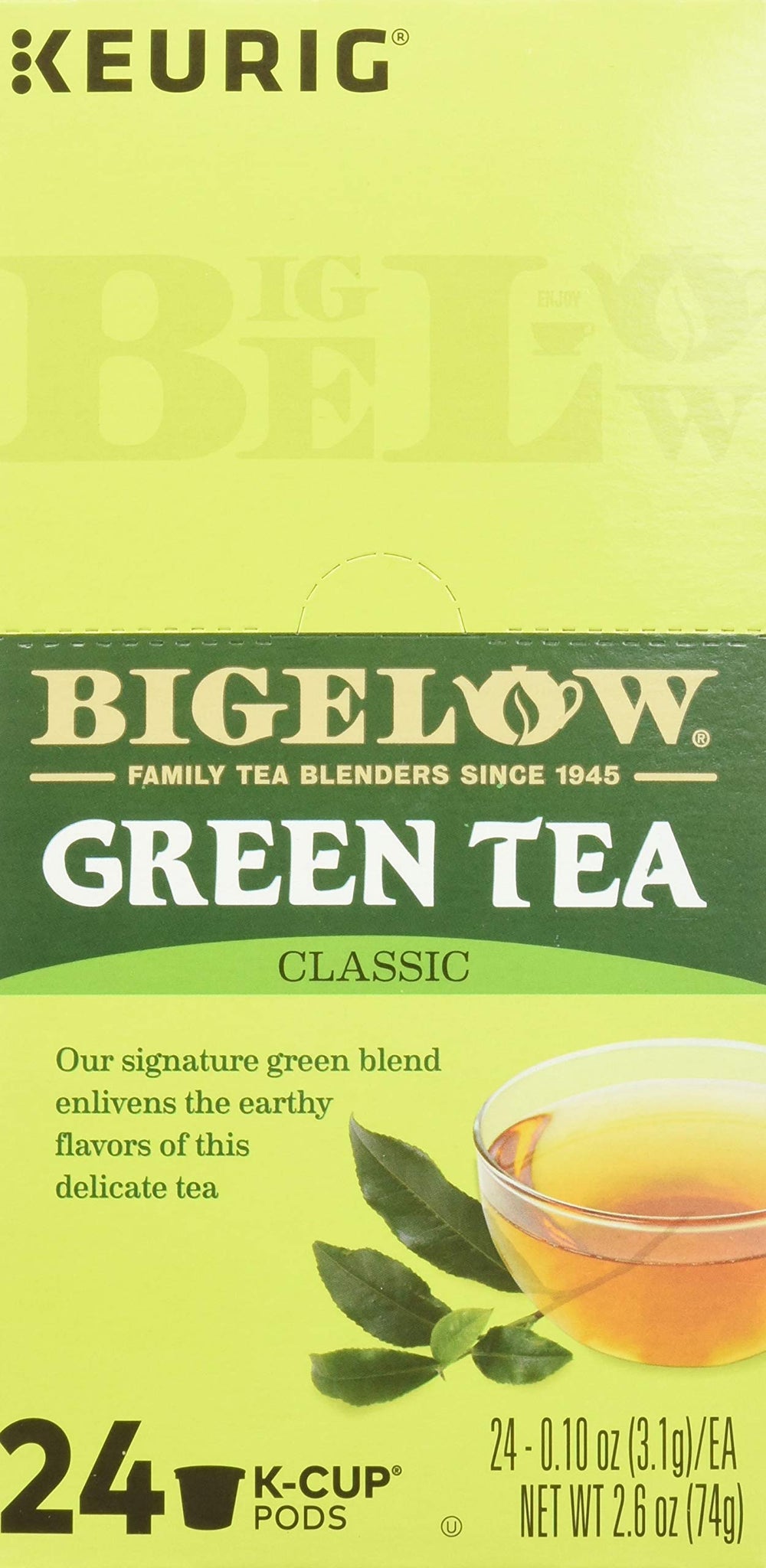 Hand holding Bigelow K-Cup to show pack scale and single-serve convenience