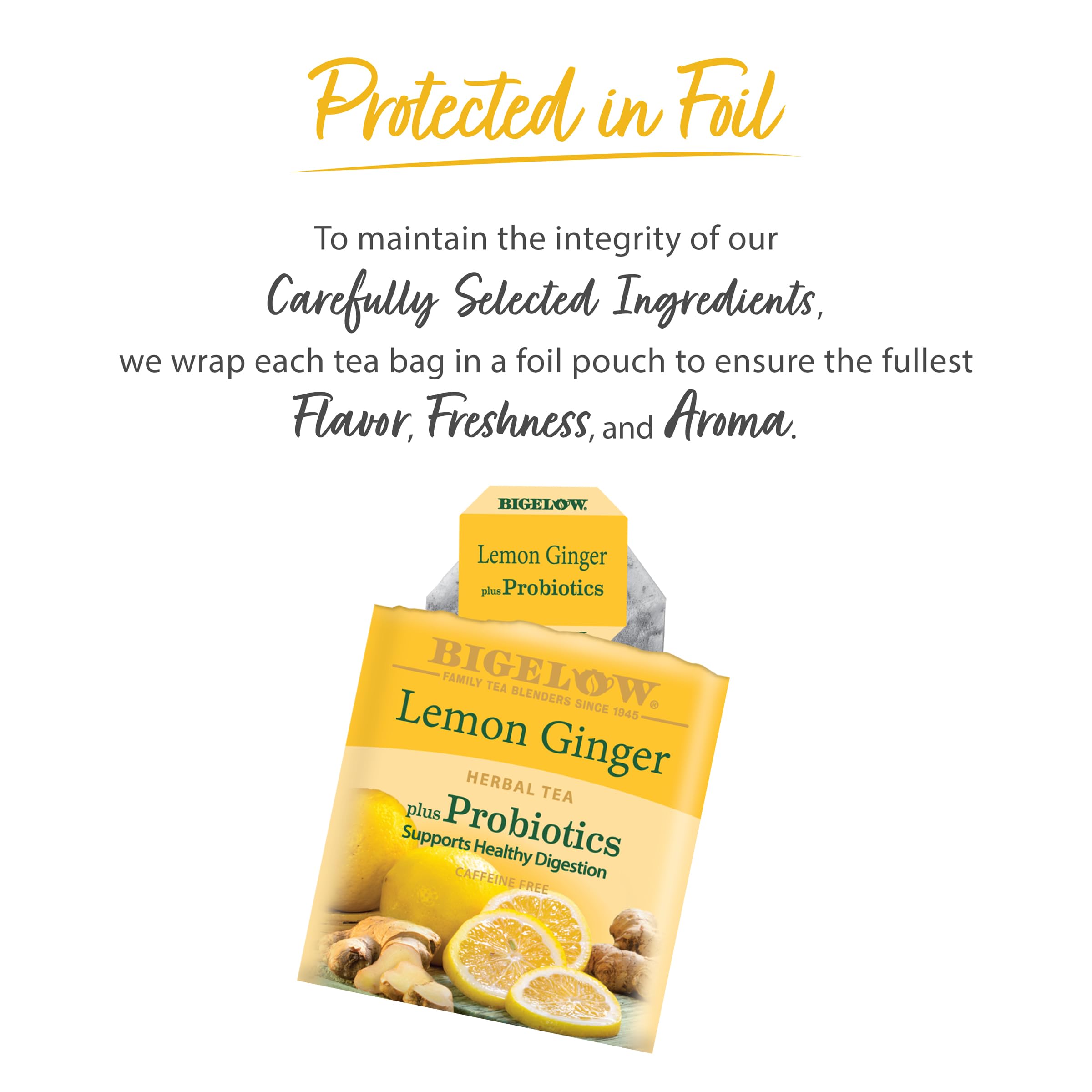 Bigelow brewed cup of lemon ginger tea served hot for soothing refreshment