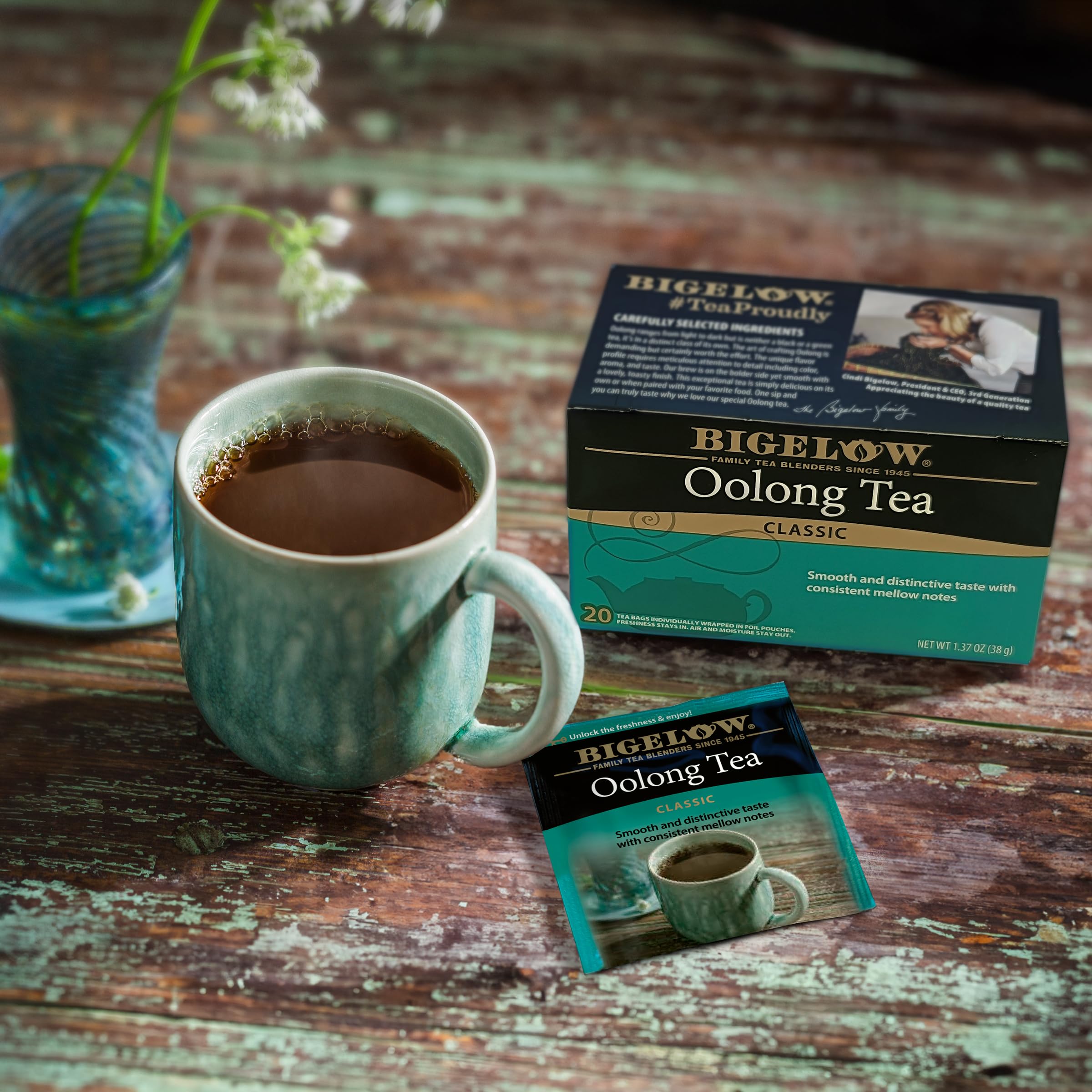Bigelow individually wrapped foil tea bag preserving freshness and aroma