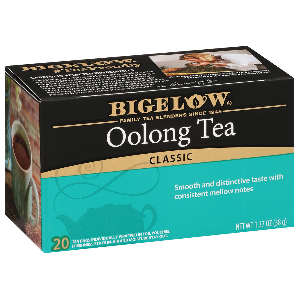 Bigelow front box showing oolong packaging and easy storage benefit