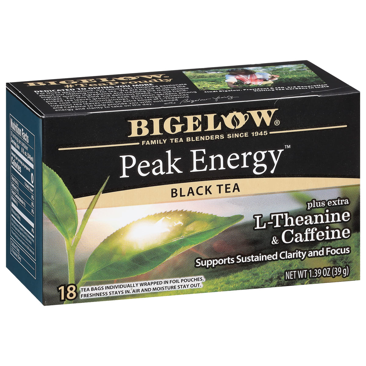 Bigelow Peak Energy front box showing branding and 18-count benefit