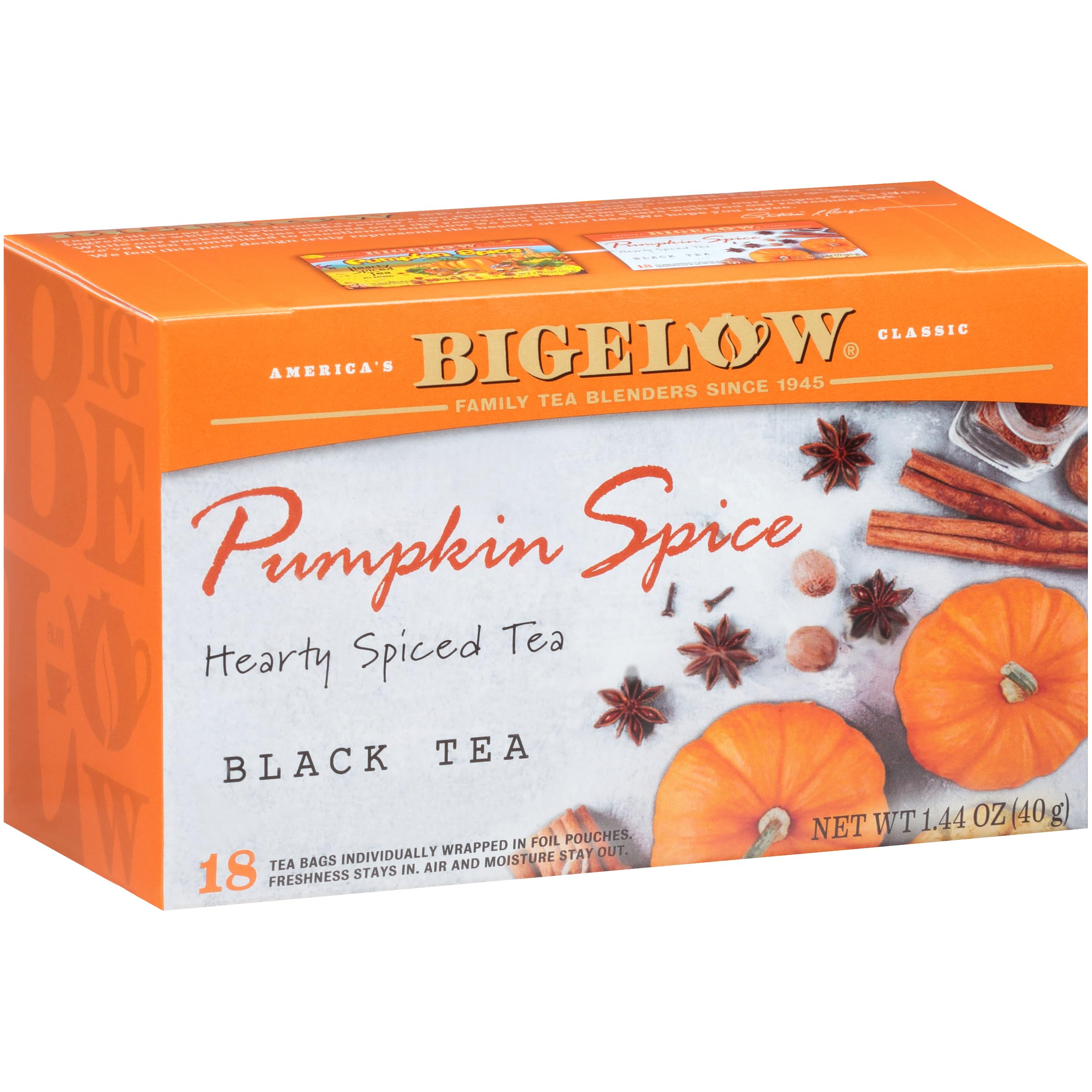 Bigelow front box showing pumpkin spice blend and holiday appeal for gifting