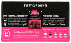 Bigelow Tea brewed cup with raspberry tea highlighting bright color and aroma