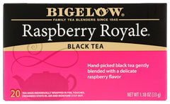 Bigelow Tea front packaging showing 2-pack and raspberry flavor freshness