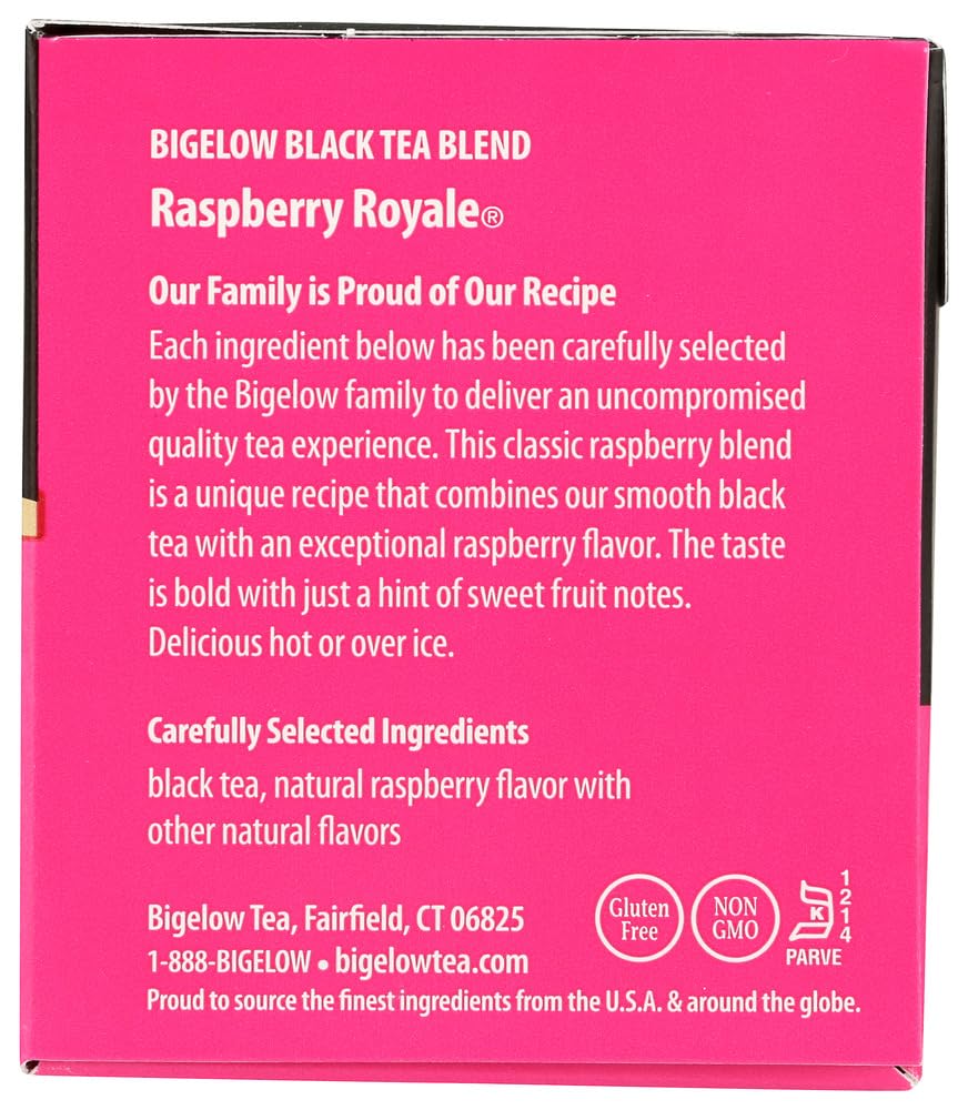 Bigelow Tea tea bag next to teaspoon showing packet size and single-serve convenience