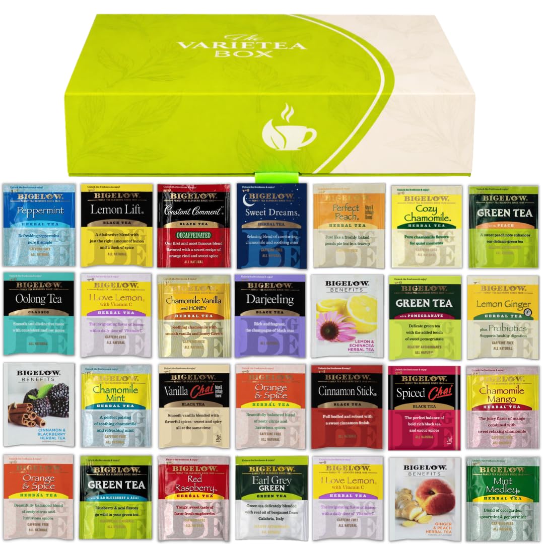 Bigelow Tea box front view showing variety and gift-ready presentation