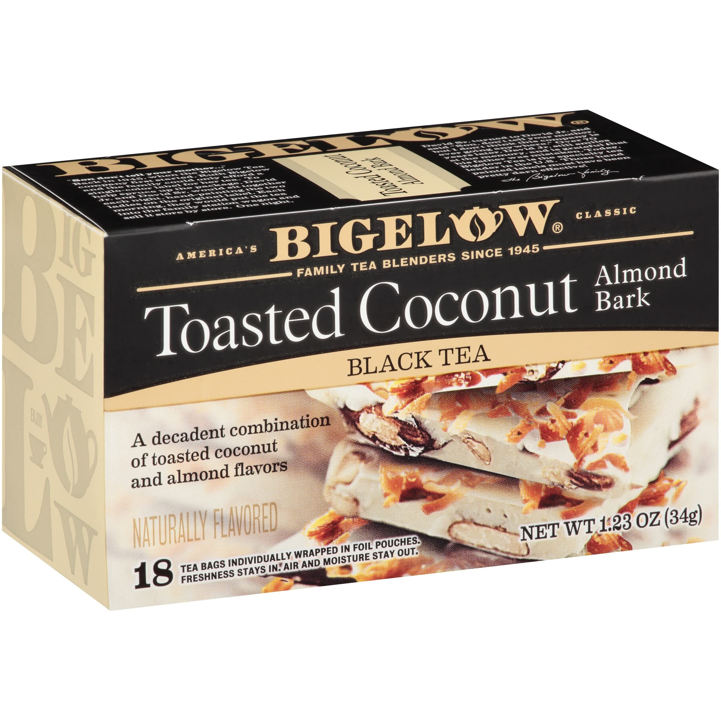 Bigelow close-up of an individually wrapped tea bag sleeve, shows freshness preservation