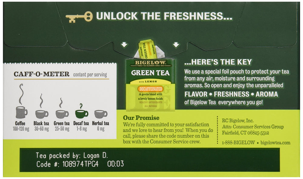 Bigelow Tea brewed cup with steam illustrating rich lemon-green aroma